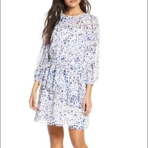 Eliza J blue and white long sleeve chiffon dress